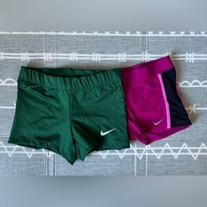 Set of Two Nike Dri-Fit Green and Pink Athletic Shorts, Size Small
